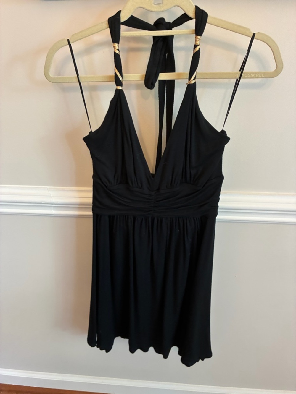 Express Black Halter Dress with Gold Ring Detail